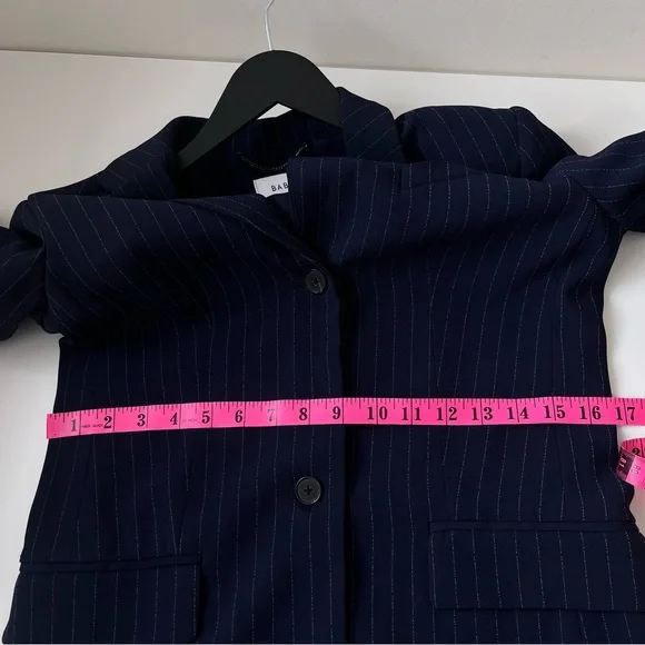 ARITZIA BABATON NAVY PINSTRIPE TRENT LONG JACKET - Picture 11 of 12